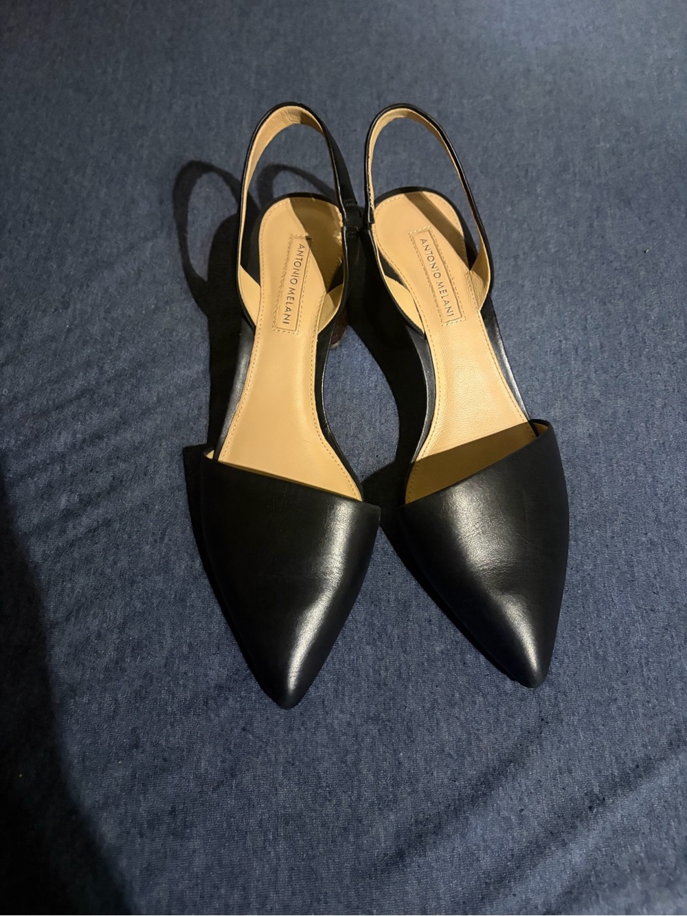 ANTONIO MELANI Black Pointed Slingback Flats - Leather